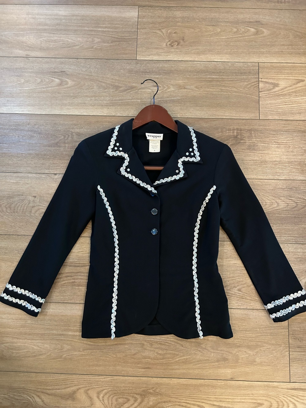 Wrangler Girls Western Horse Show Shirt Top Black White Trim Rodeo Equestrian 5